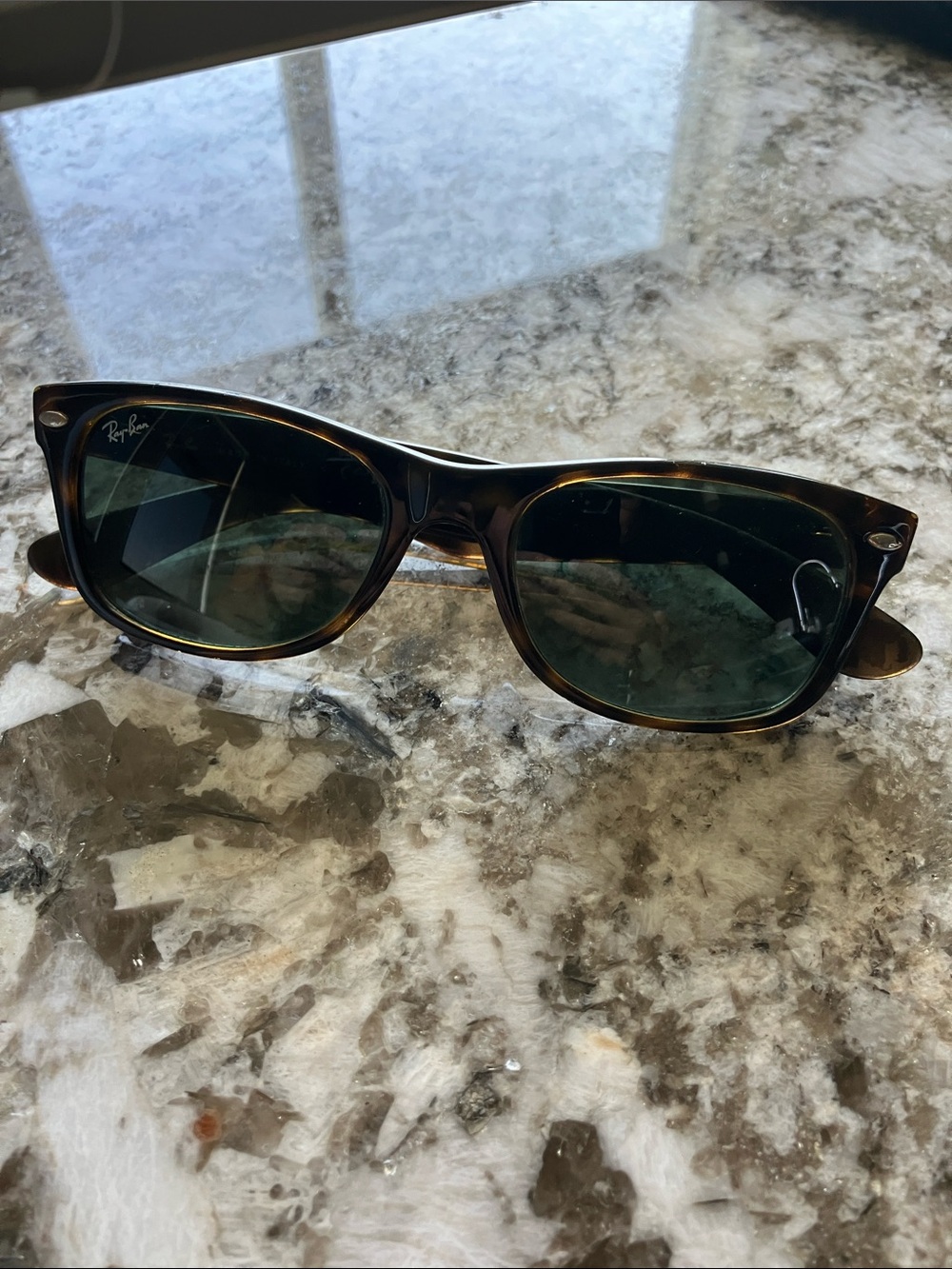 Ray-Ban Tortoise Shell Frame Sunglasses with Green Lenses